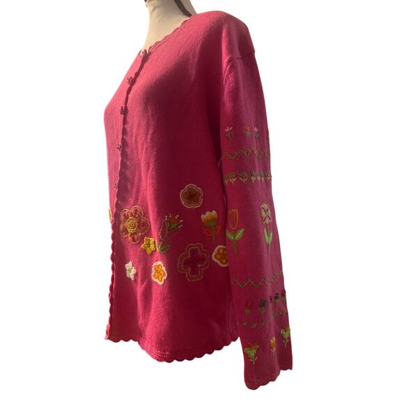 Tiara International Pink Oversized Floral & Embroidered Knit Cardigan Size Small - Picture 8 of 8